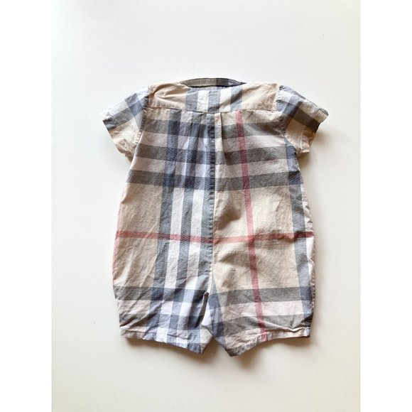Kids' BURBERRY Light Tan Nova Check Plaid One Piece Jumpsuit Romper, Size 6M - Picture 9 of 12